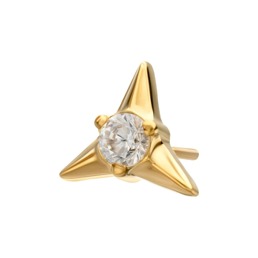 24KT Gold PVD Titanium Threadless Triangle Shape Top with Prong Set Gem - Image 3