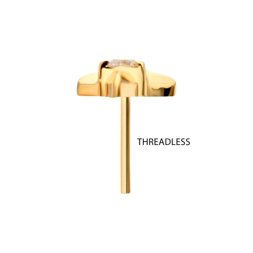 24KT Gold PVD Titanium Threadless Triangle Shape Top with Prong Set Gem - Image 4