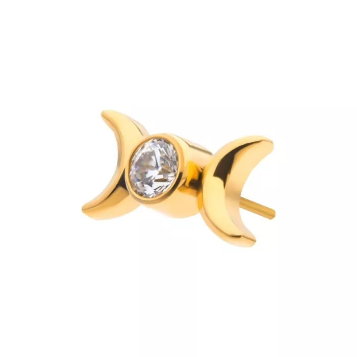 24Kt Gold PVD Titanium Threadless Triple Moon Phase with CZ/Opal Top - Image 5