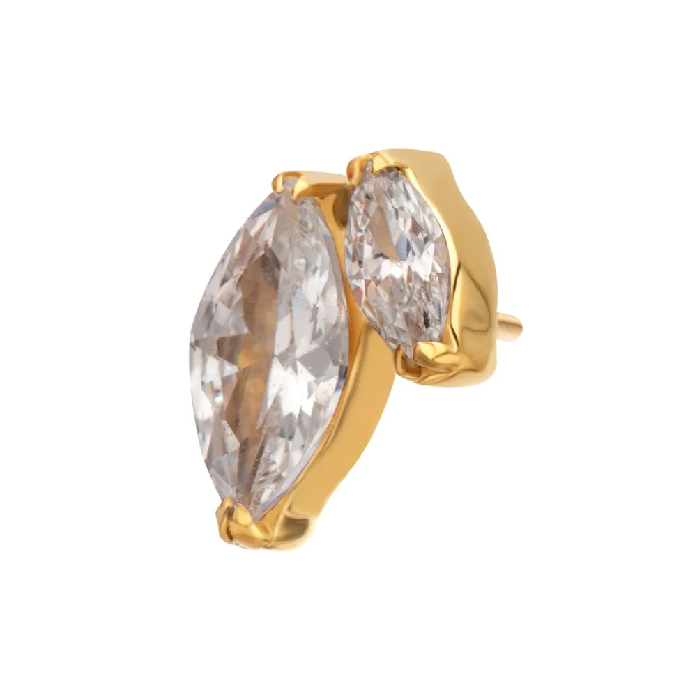 24Kt Gold PVD Titanium Threadless V-Prong Dual Marquise CZ Gem Top - Image 3