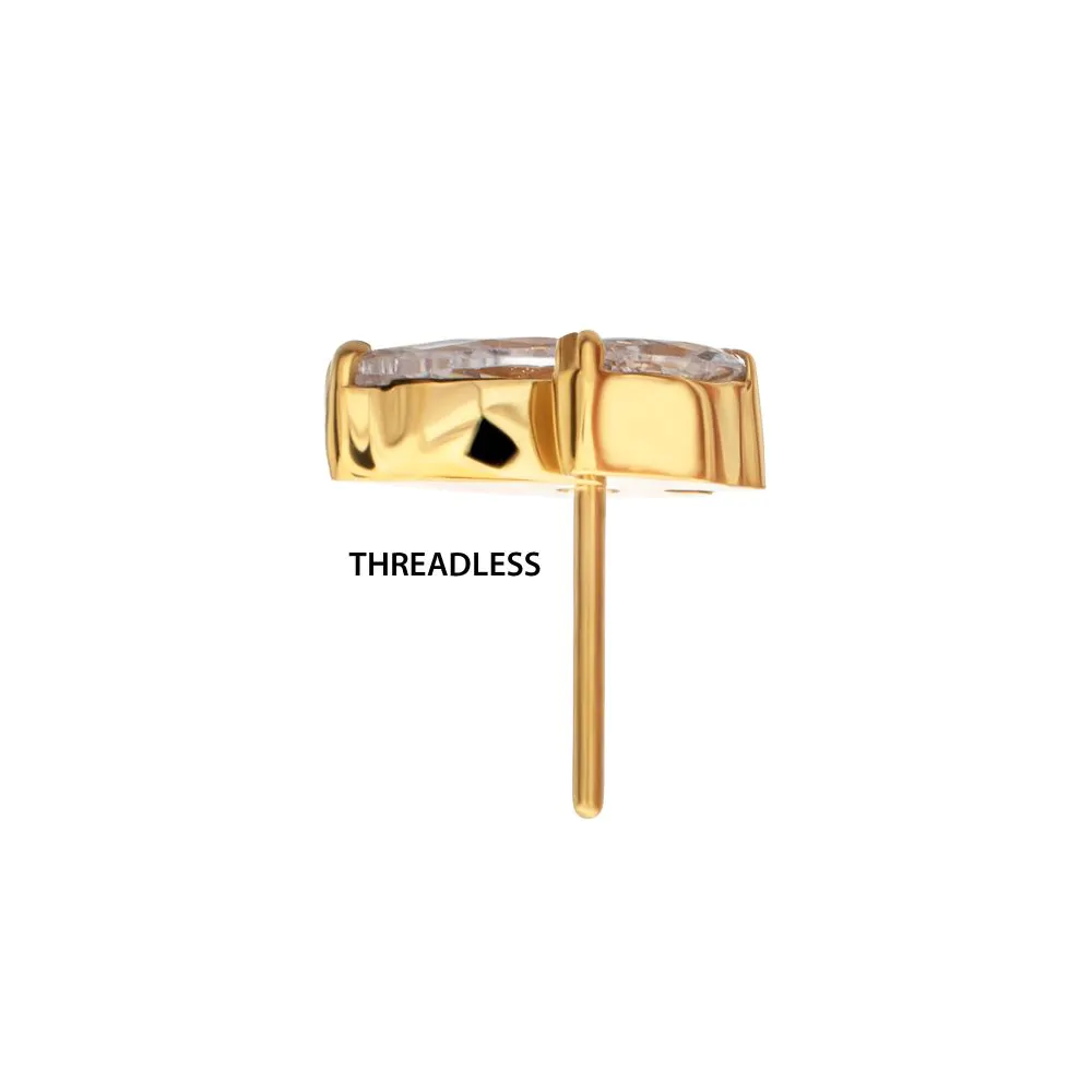 24Kt Gold PVD Titanium Threadless V-Prong Dual Marquise CZ Gem Top - Image 4