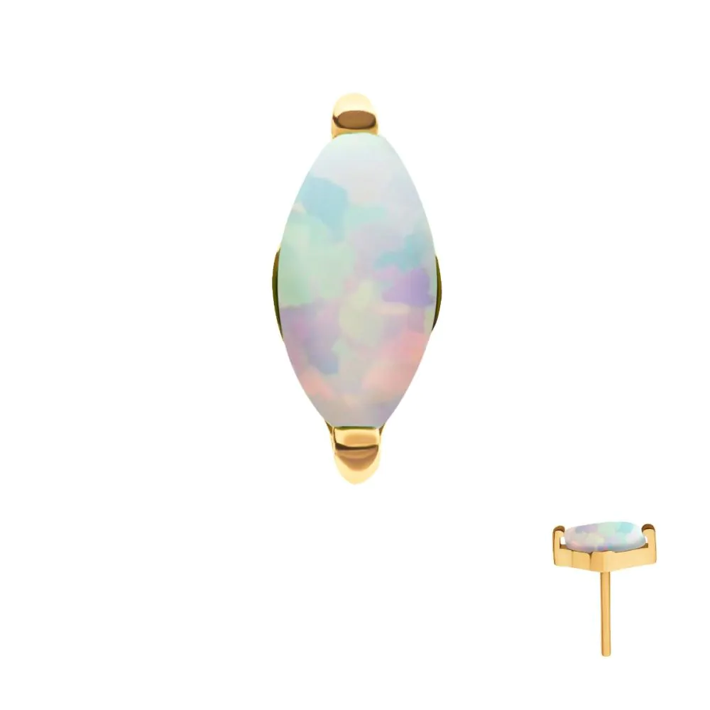 24Kt Gold PVD Titanium Threadless with 2-Prong Marquise CZ/Opal Top - Image 2