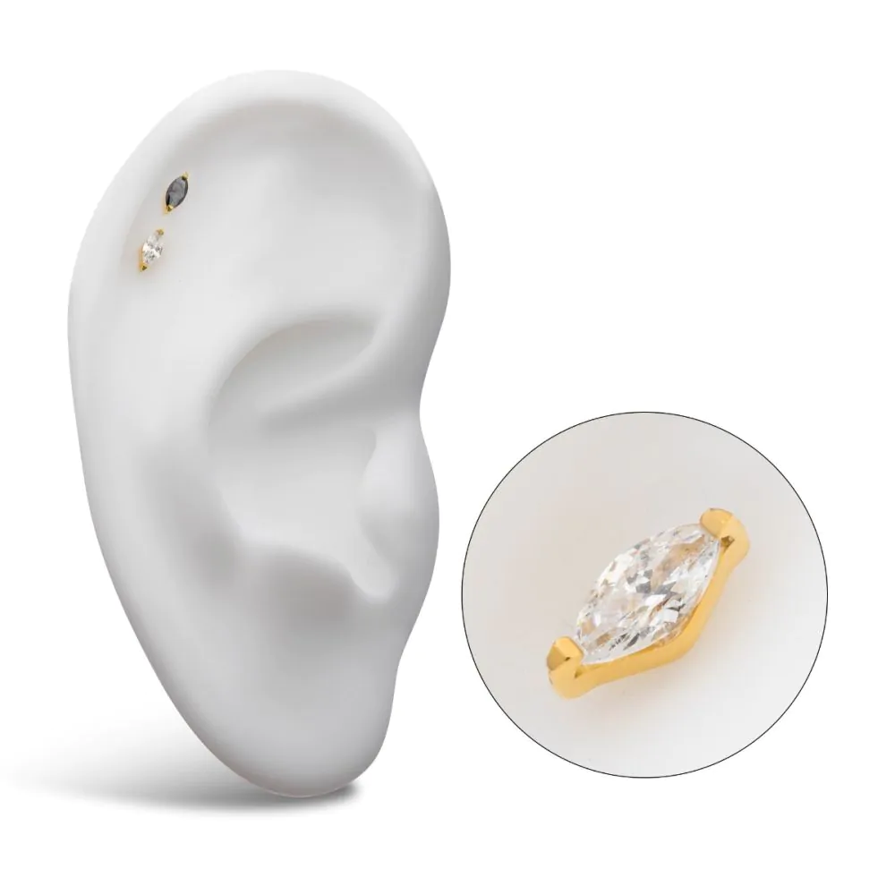 24Kt Gold PVD Titanium Threadless with 2-Prong Marquise CZ/Opal Top - Image 3