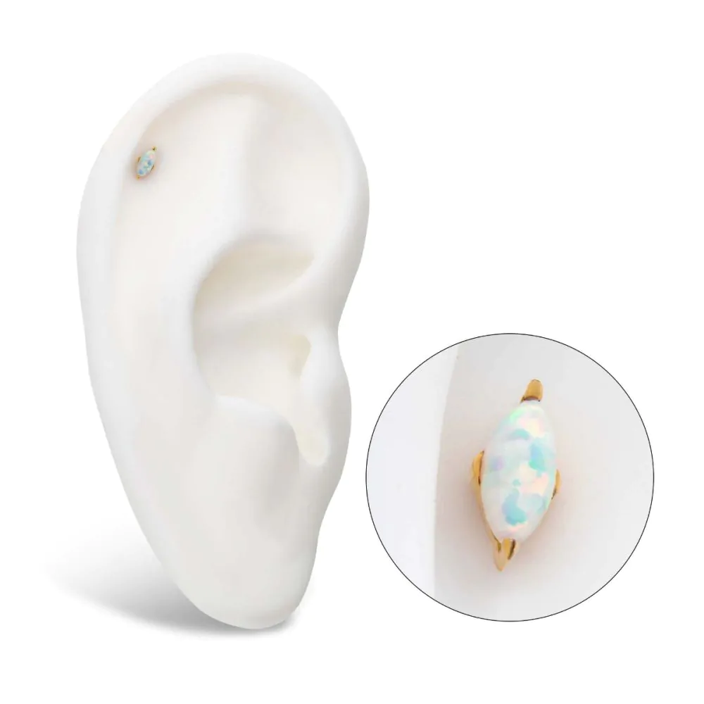 24Kt Gold PVD Titanium Threadless with 2-Prong Marquise CZ/Opal Top - Image 4
