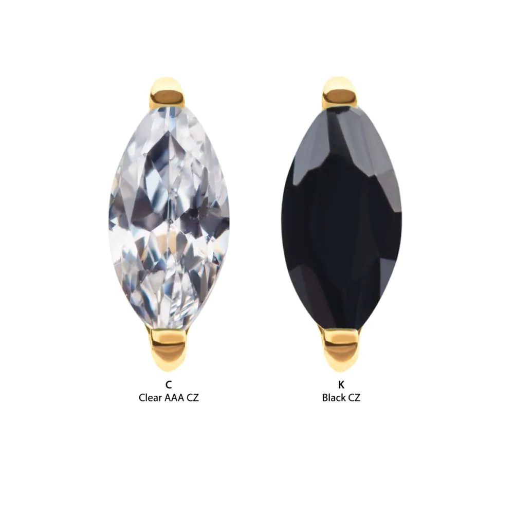 24Kt Gold PVD Titanium Threadless with 2-Prong Marquise CZ/Opal Top - Image 5