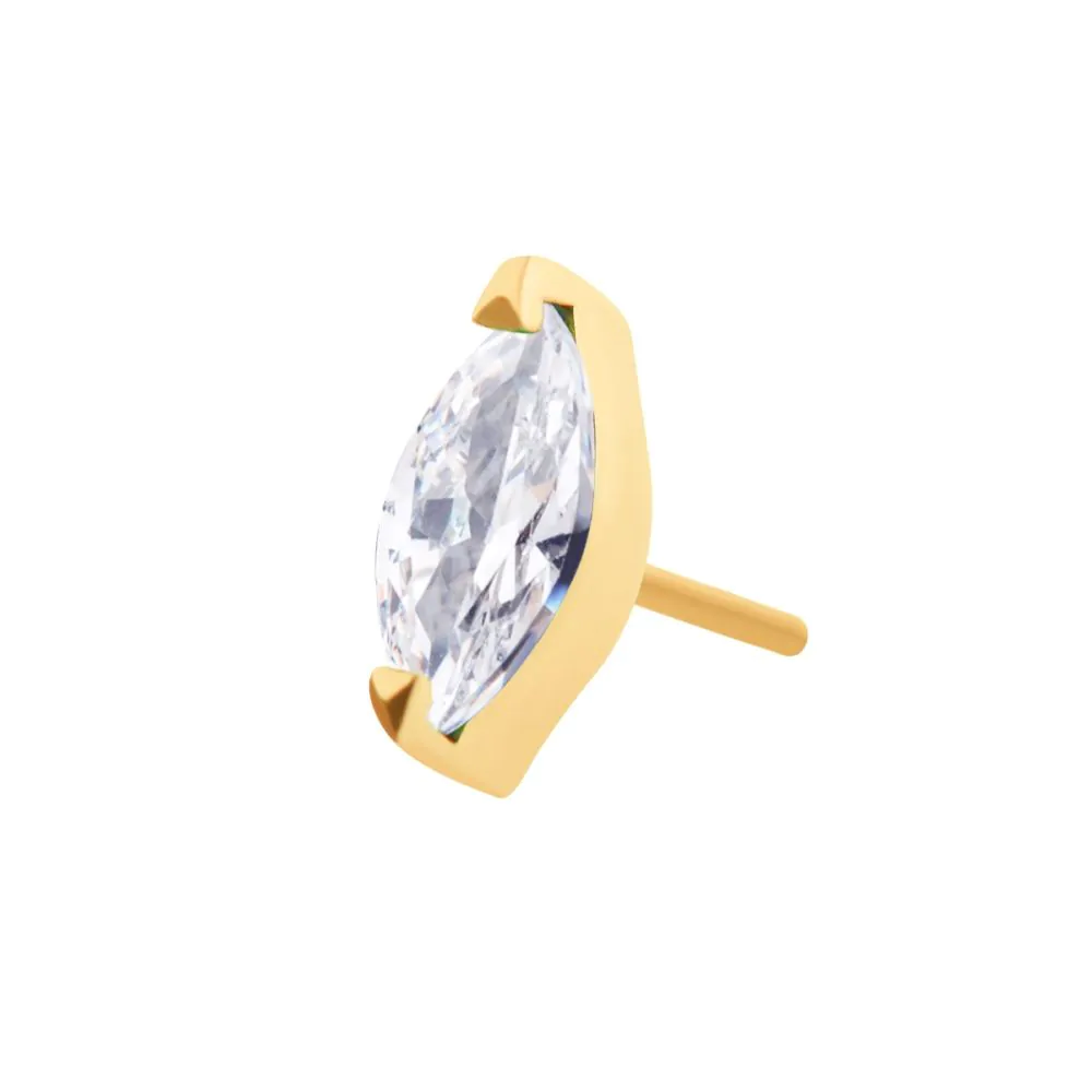 24Kt Gold PVD Titanium Threadless with 2-Prong Marquise CZ/Opal Top - Image 6