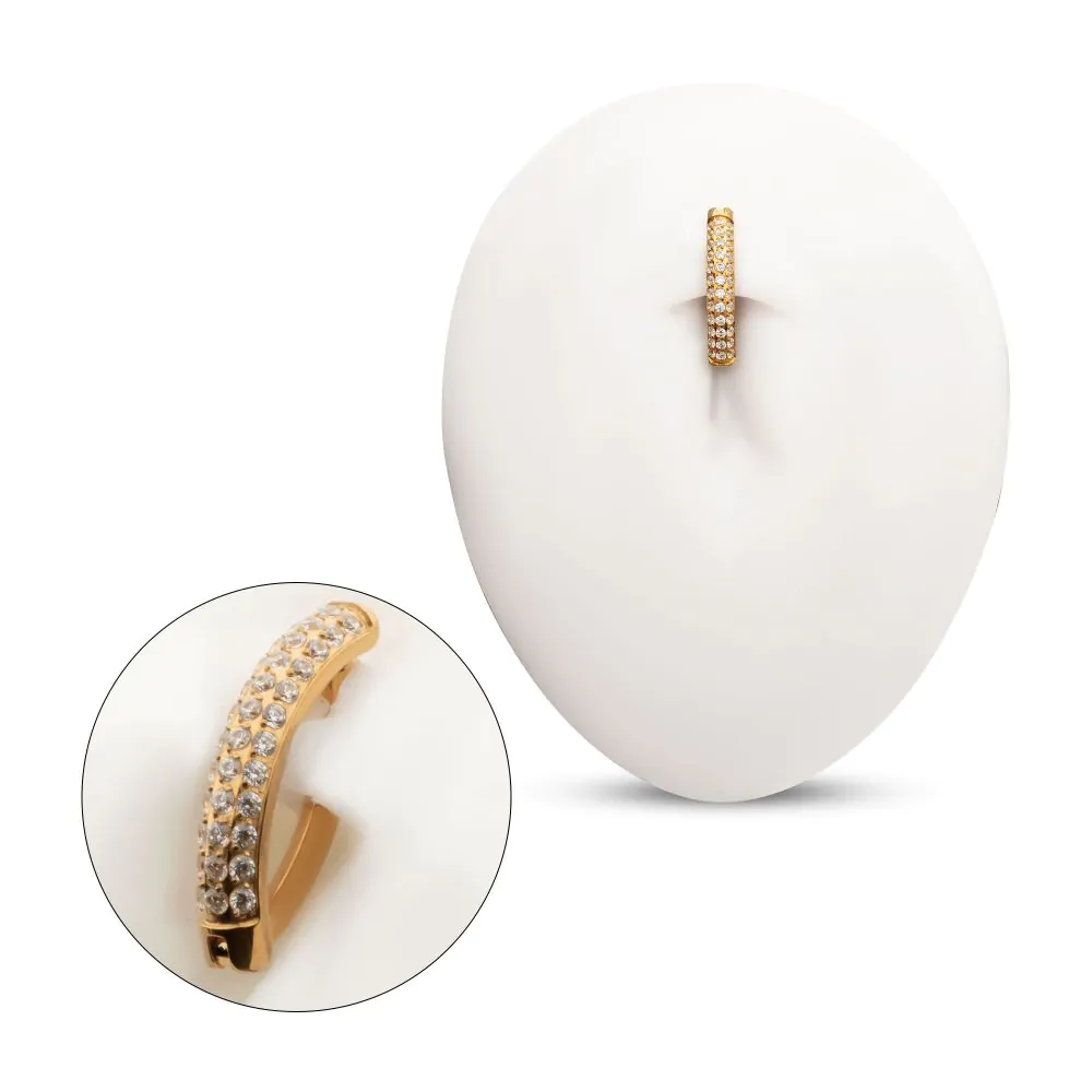 24Kt Gold PVD Titanium Triple Row Pave Gem Navel Clicker - Image 2