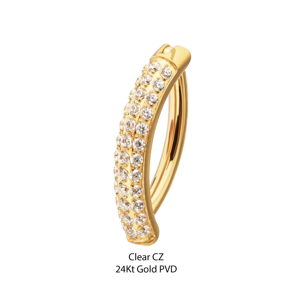 24Kt Gold PVD Titanium Triple Row Pave Gem Navel Clicker - Image 3