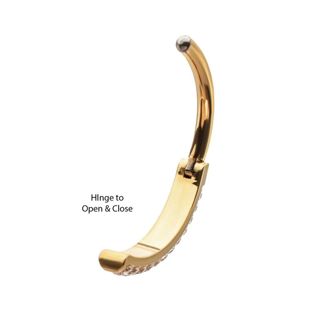 24Kt Gold PVD Titanium Triple Row Pave Gem Navel Clicker - Image 5
