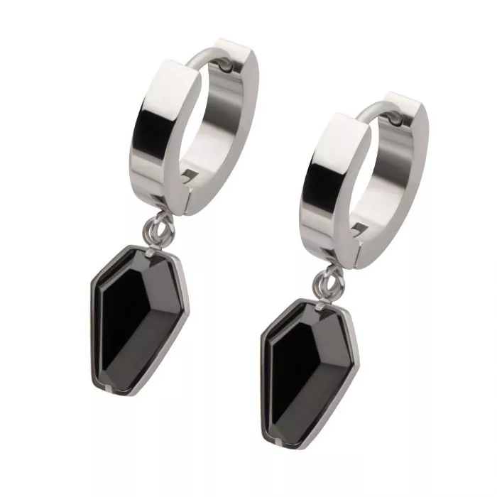 Black Coffin Dangle Huggie Hoop Earring - Image 2