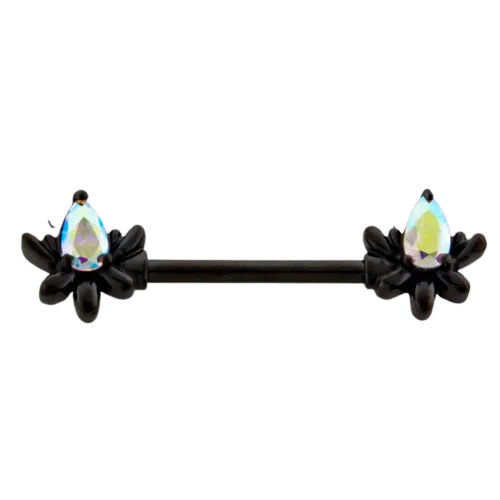 Black Flower Teardrop Gem Nipple Bar