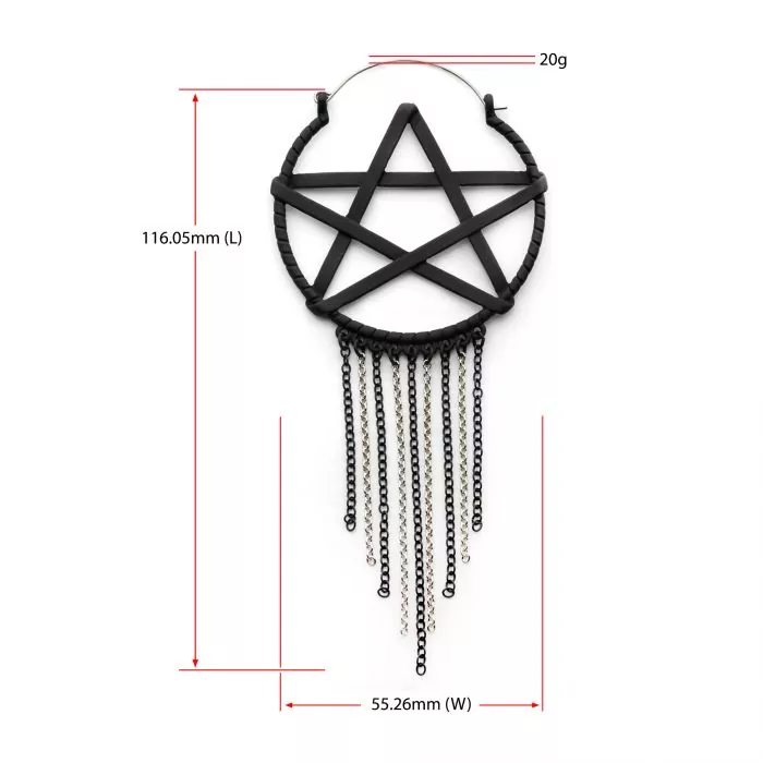 Black Pentagram Chain Dangle Hanger Earrings - Image 3
