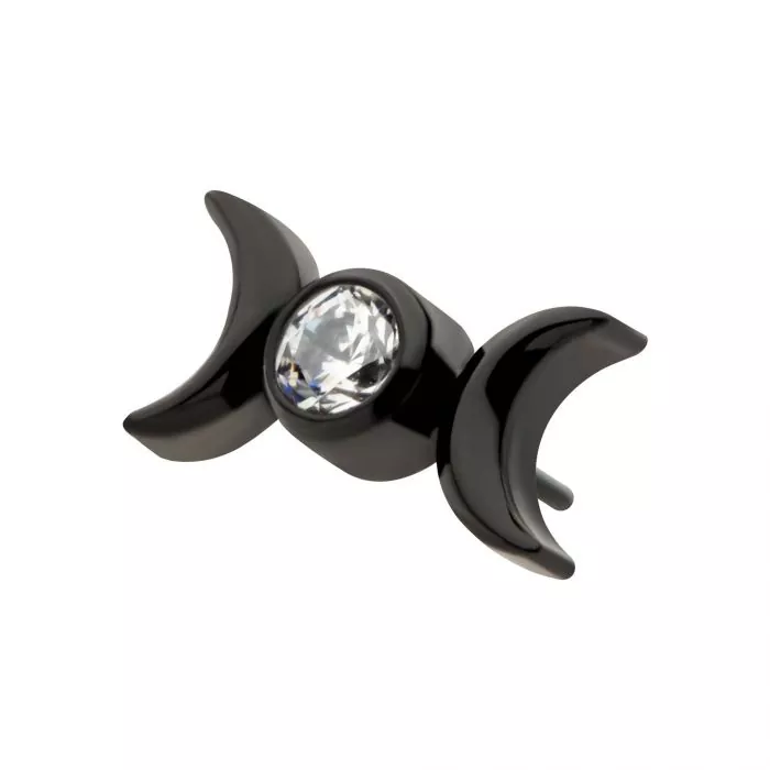 Black PVD Titanium Threadless Bezel Set CZ Triple Moon Phase Top - Image 4
