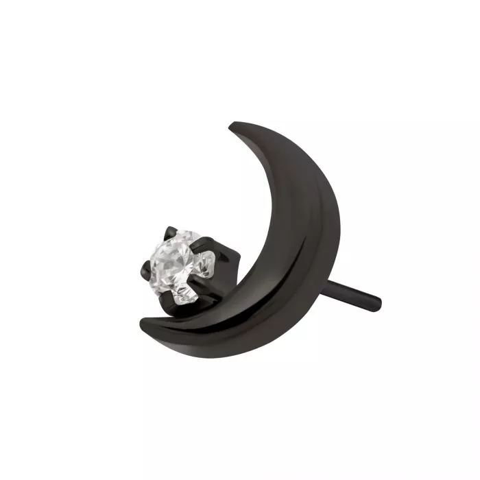 Black PVD Titanium Threadless Crescent Moon with Gem Top - Image 5
