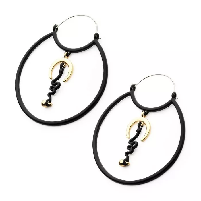 Black Snake & Gold Moon Hanger Earrings - Image 2