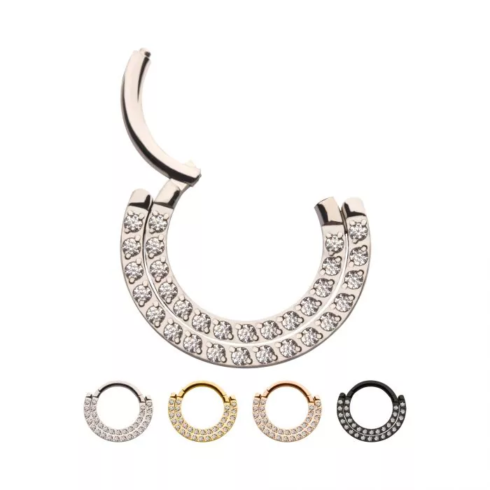 Double Row Prong Set Clear CZ Front Facing Hinged Segment Clicker