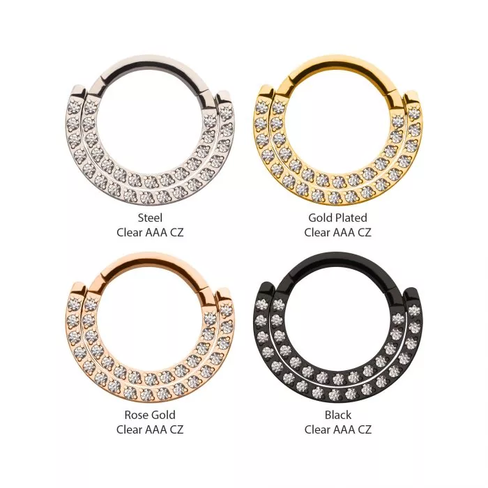 Double Row Prong Set Clear CZ Front Facing Hinged Segment Clicker - Image 2