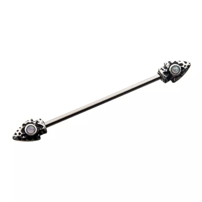 Double Sided White Opal Arrow Industrial Barbell - Image 2