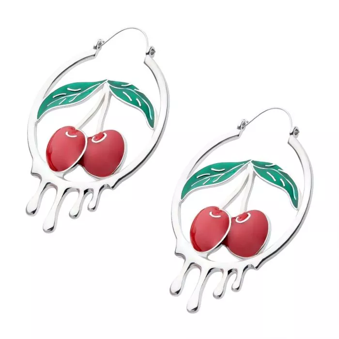 Dripping Red Cherry Hanger Earrings - Image 2