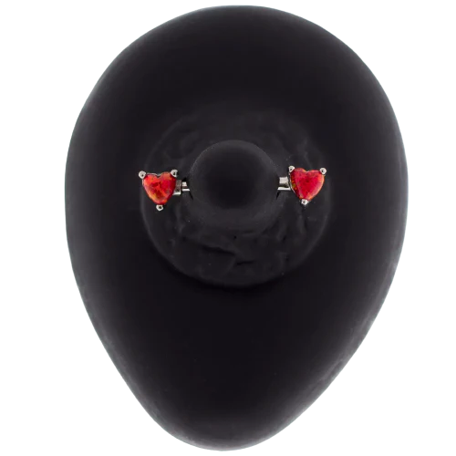 Front Facing Opal & Gem Heart Nipple Bars - Image 2