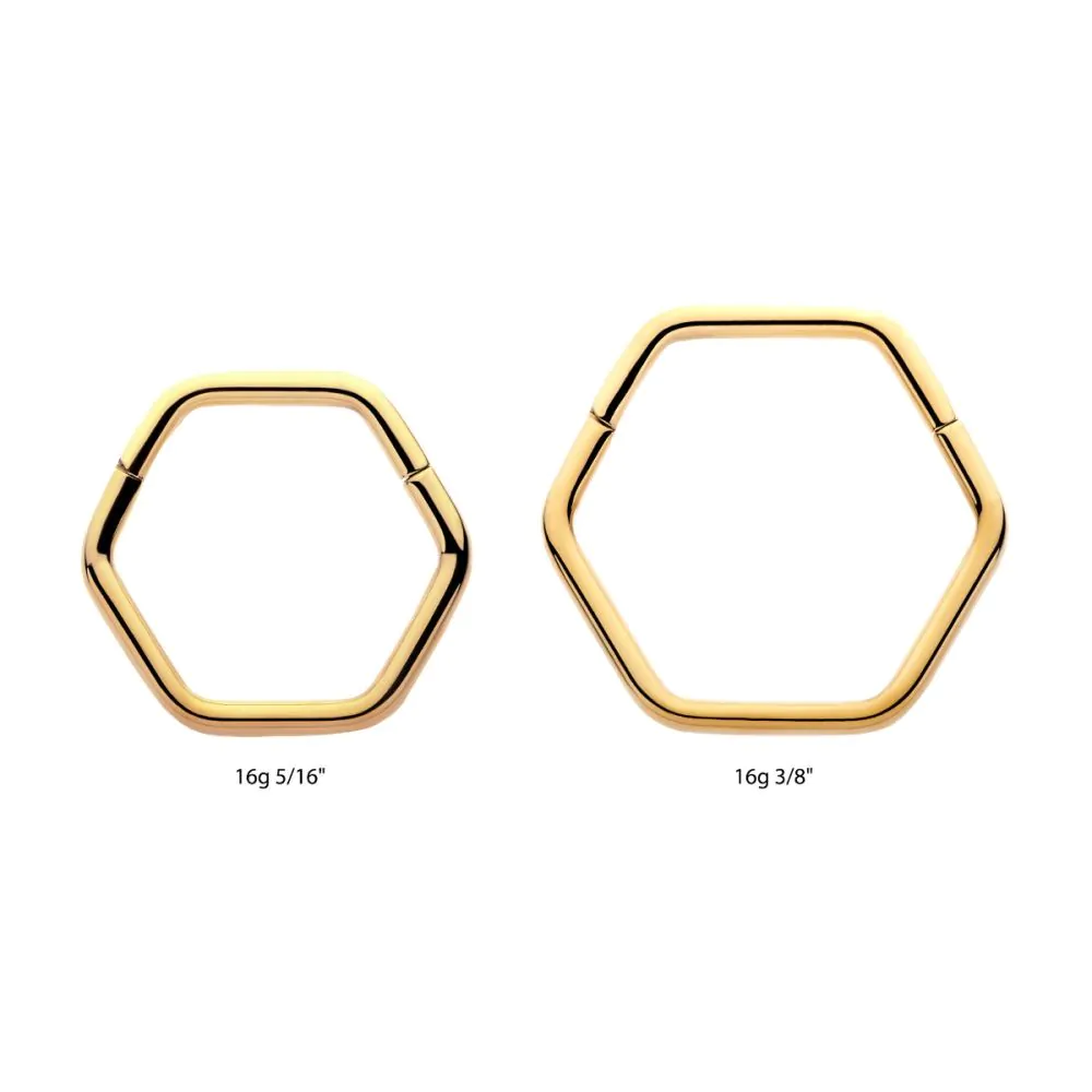 Hexagon Shape 24Kt Gold PVD Titanium Front Facing Hinged Segment Clicker - Image 2
