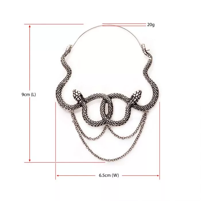 Hooked Snakes With Chain Dangle Hanger Earrings - Image 2