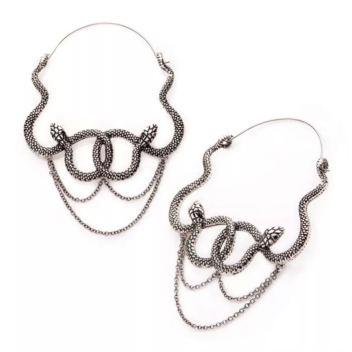 Hooked Snakes With Chain Dangle Hanger Earrings - Image 3