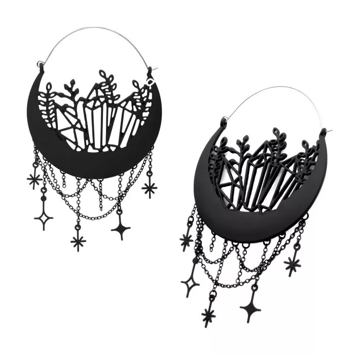 Matte Black Moon Phase Hanger Earrings