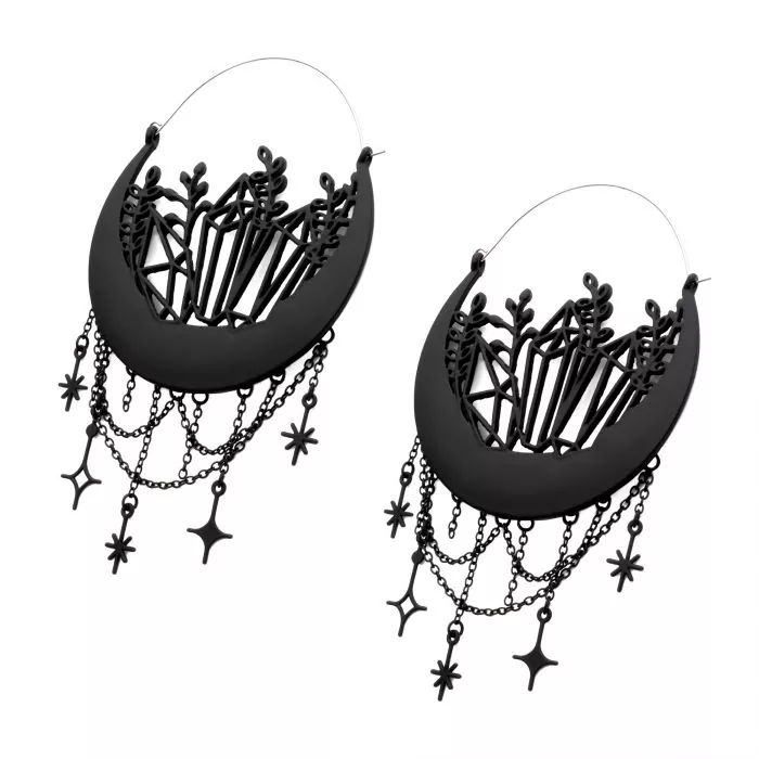 Matte Black Moon Phase Hanger Earrings - Image 2