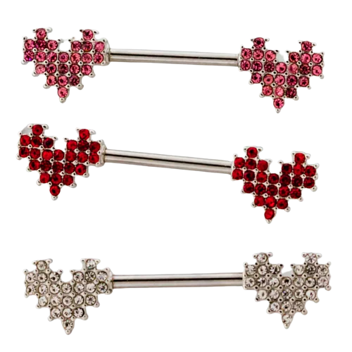 Pixelated Gem Heart Nipple Bars