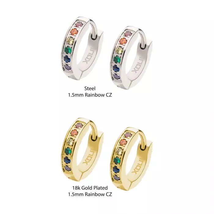 Prong Set Rainbow Round CZ Huggie Earrings - Image 2