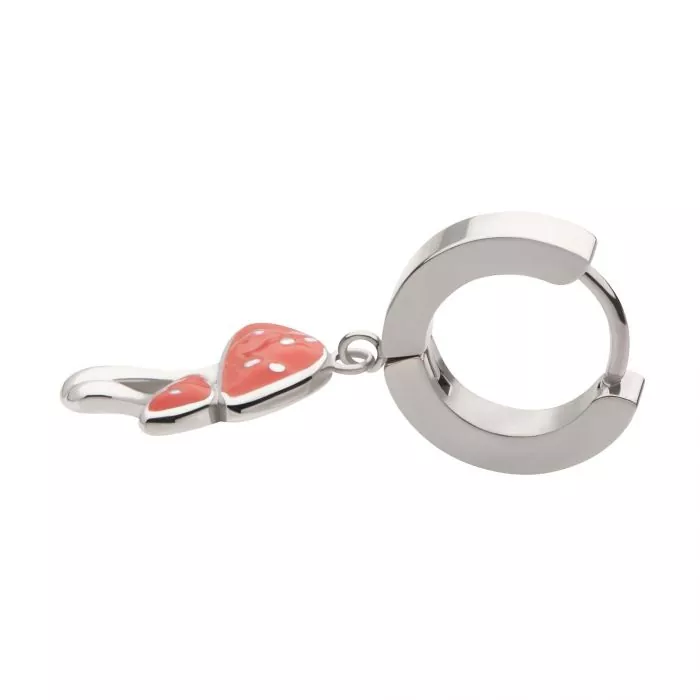 Red Mushroom Dangle Huggie Hoop Earring - Image 3