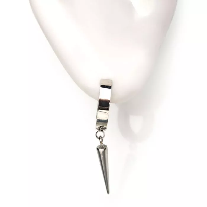 Silver Cone Huggie Hoop Earring - Image 4