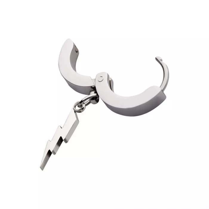 Silver Lightning Bolt Dangle Huggie Hoop Earring - Image 3