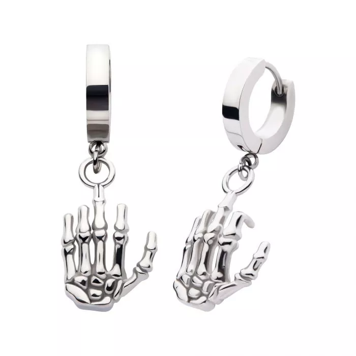 Silver Skeleton Hand Dangle Huggie Hoop Earring