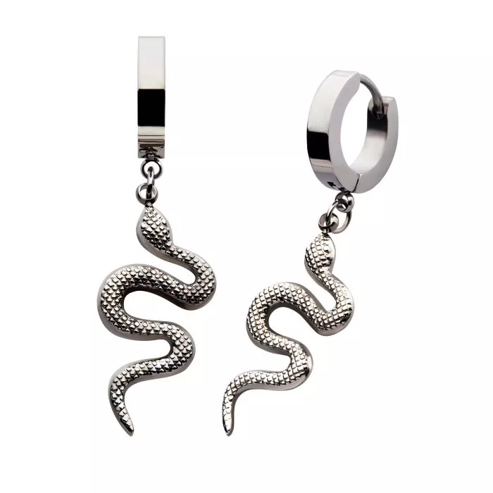 Silver Snake Dangle Huggie Hoop Earring