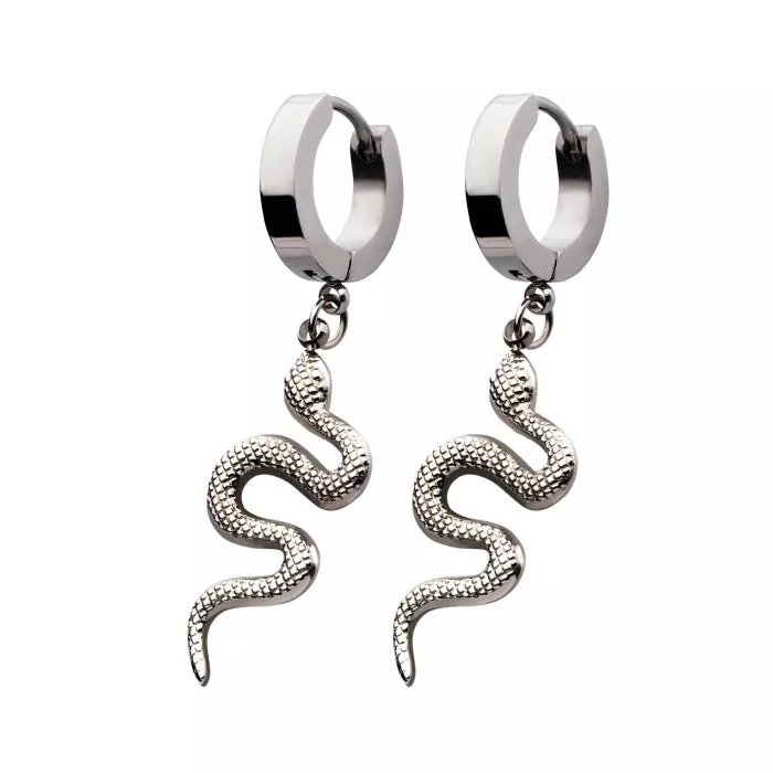 Silver Snake Dangle Huggie Hoop Earring - Image 2