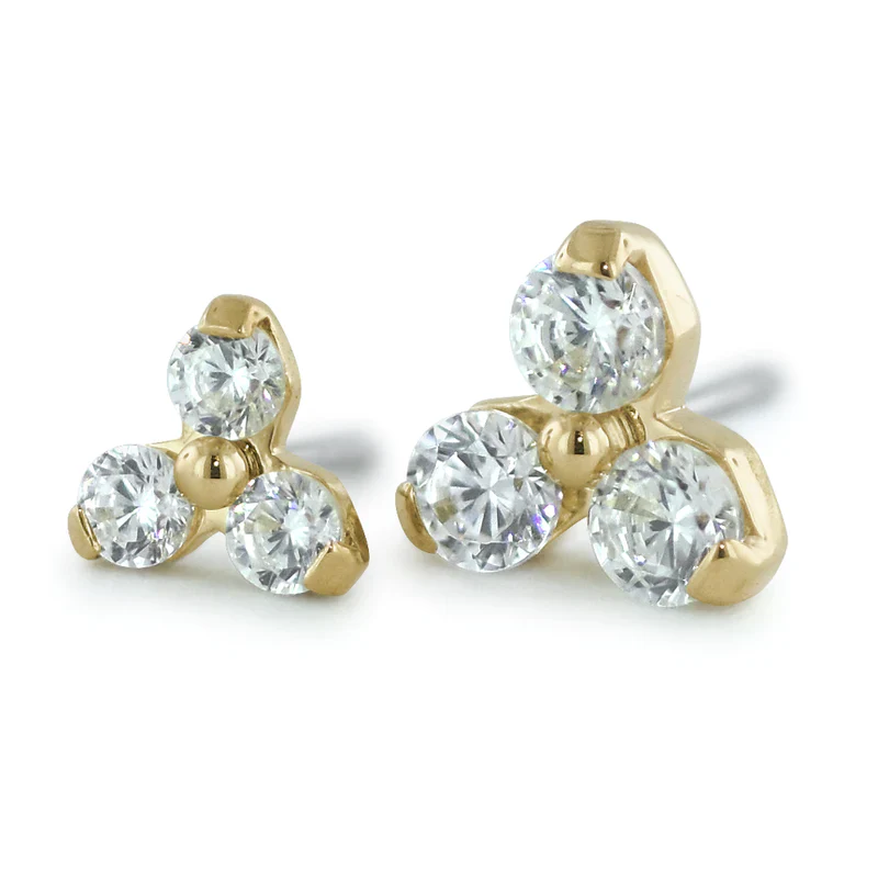 Threadless 18k Gold Trinity Gem Ends