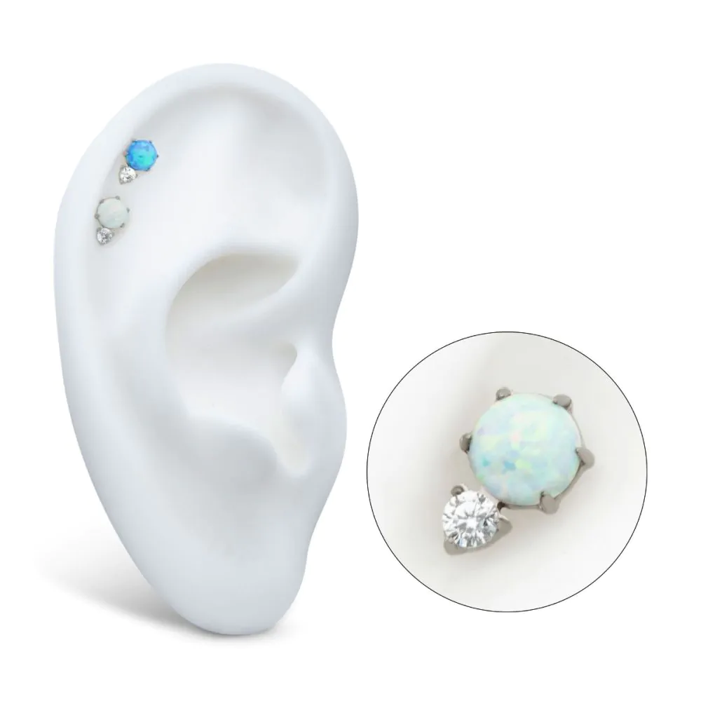 Threadless Prong Set Double Round Gem and Synthetic Opal Top - Image 2