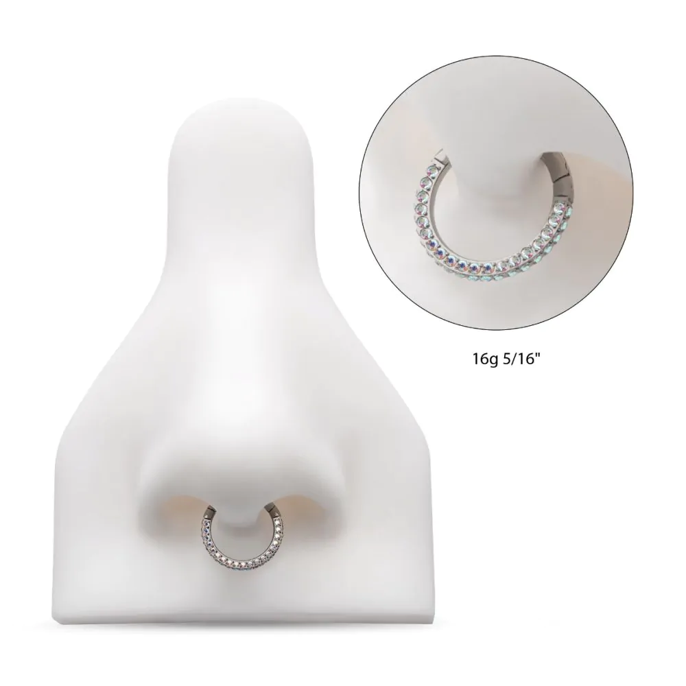 Titanium 3 Row Pave Set 0.8mm Round Gem Hinged Segment Clicker - Image 3