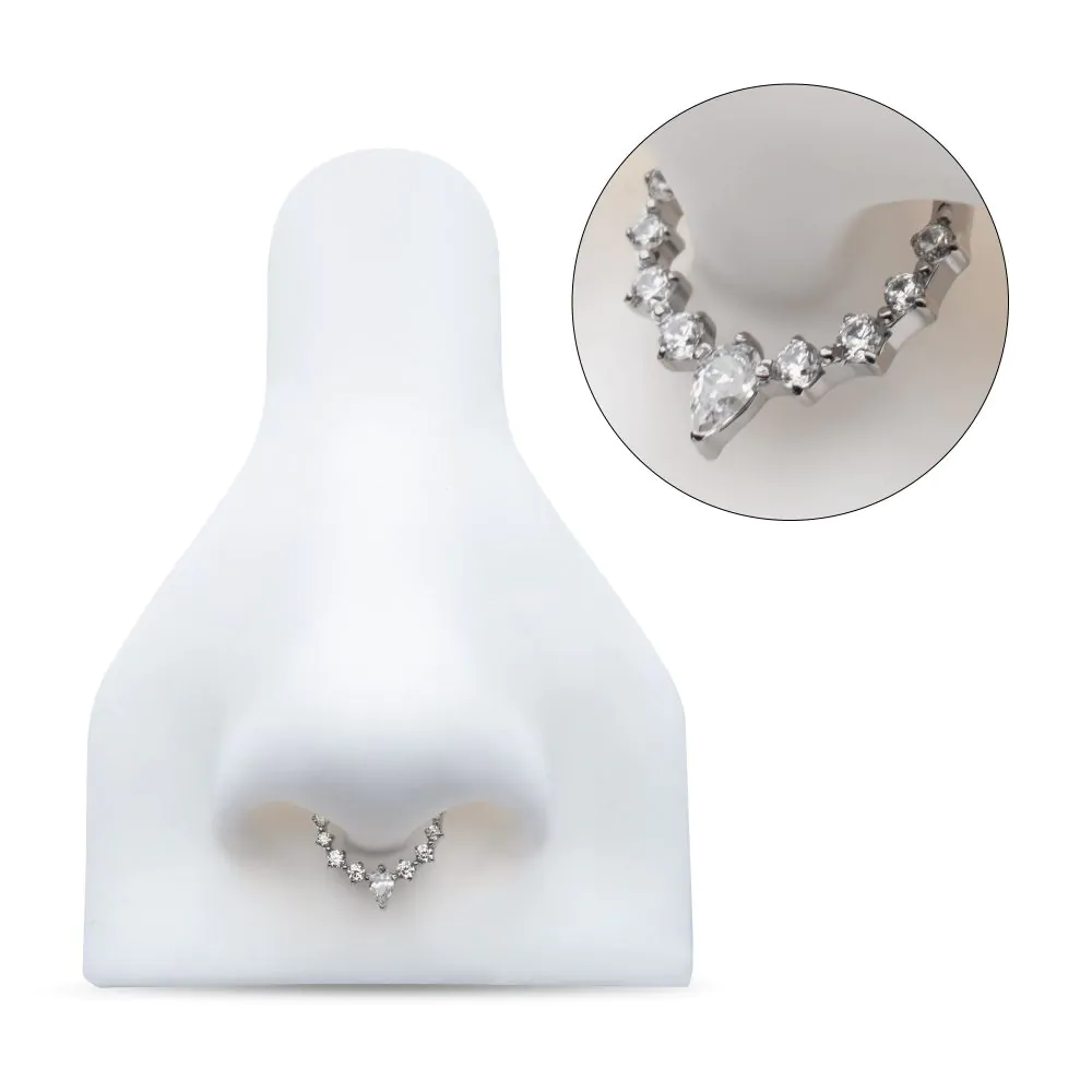 Titanium 9-Cluster Prong Set Round & Teardrop CZ Front Facing Hinged Segment Clicker - Image 3