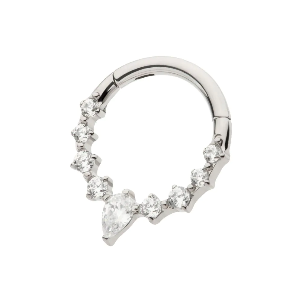 Titanium 9-Cluster Prong Set Round & Teardrop CZ Front Facing Hinged Segment Clicker - Image 5