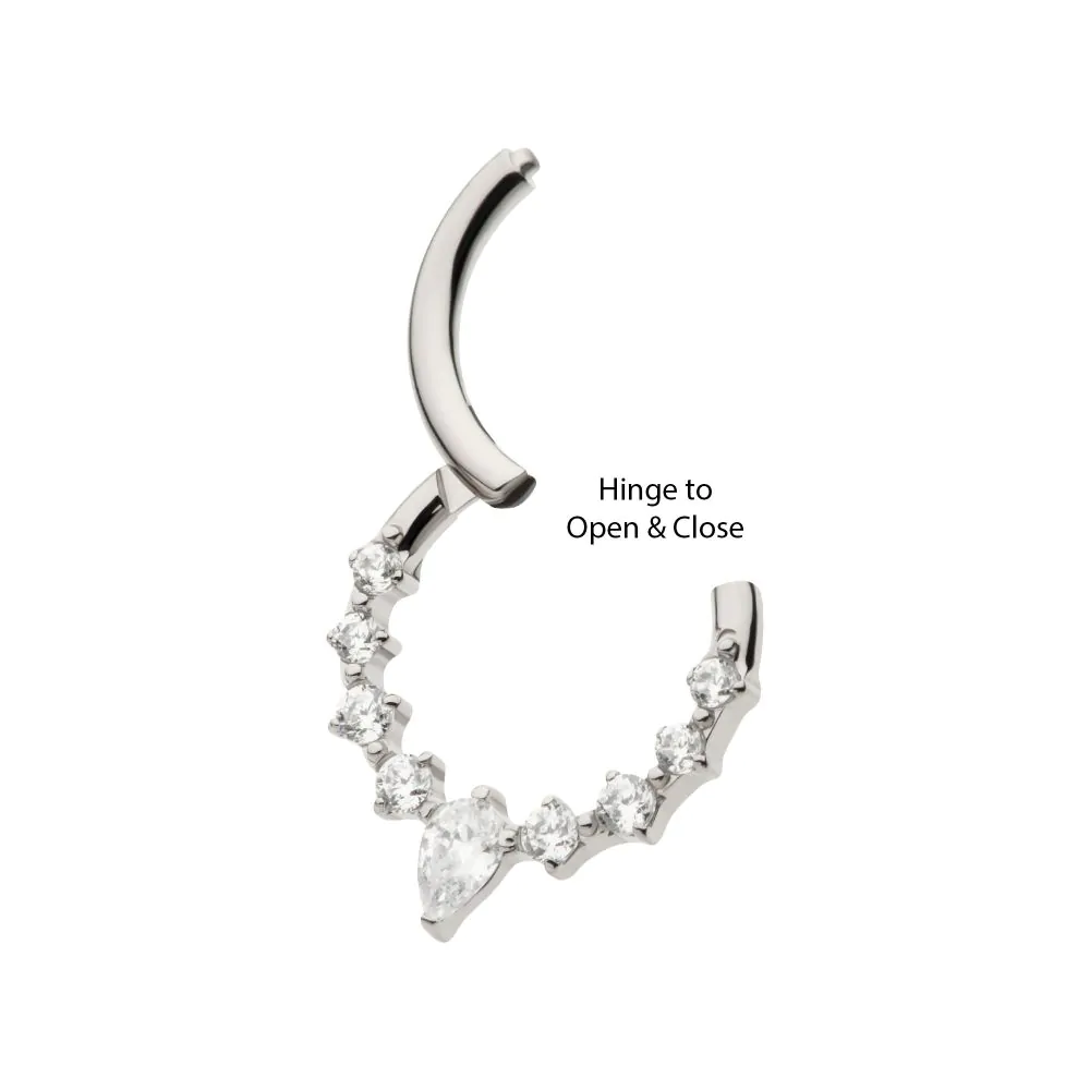 Titanium 9-Cluster Prong Set Round & Teardrop CZ Front Facing Hinged Segment Clicker - Image 6