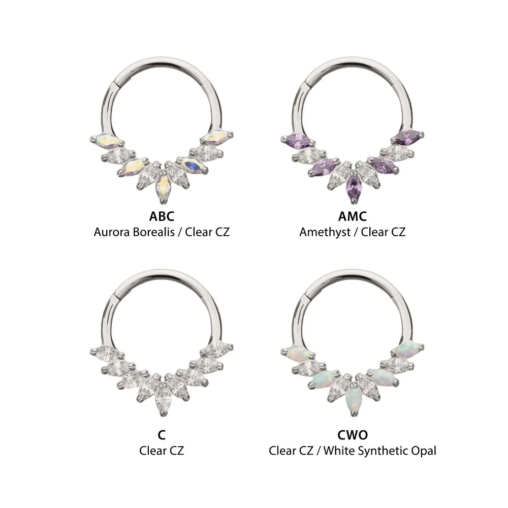 Titanium 9 Gem Marquise Cluster Front Facing Hinged Segment Clicker - Image 3