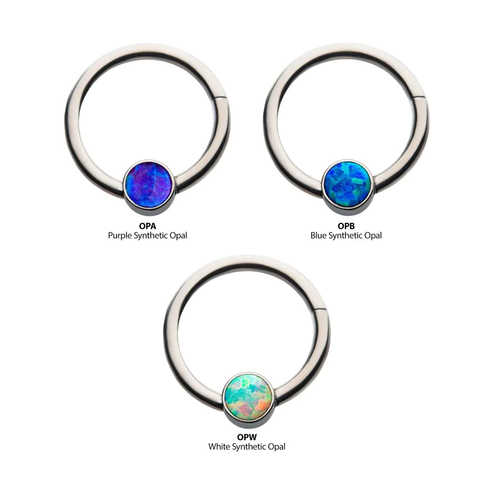 Titanium Bezel Set CZ/Synthetic Opal Front Facing Hinged Segment Ring - Image 4