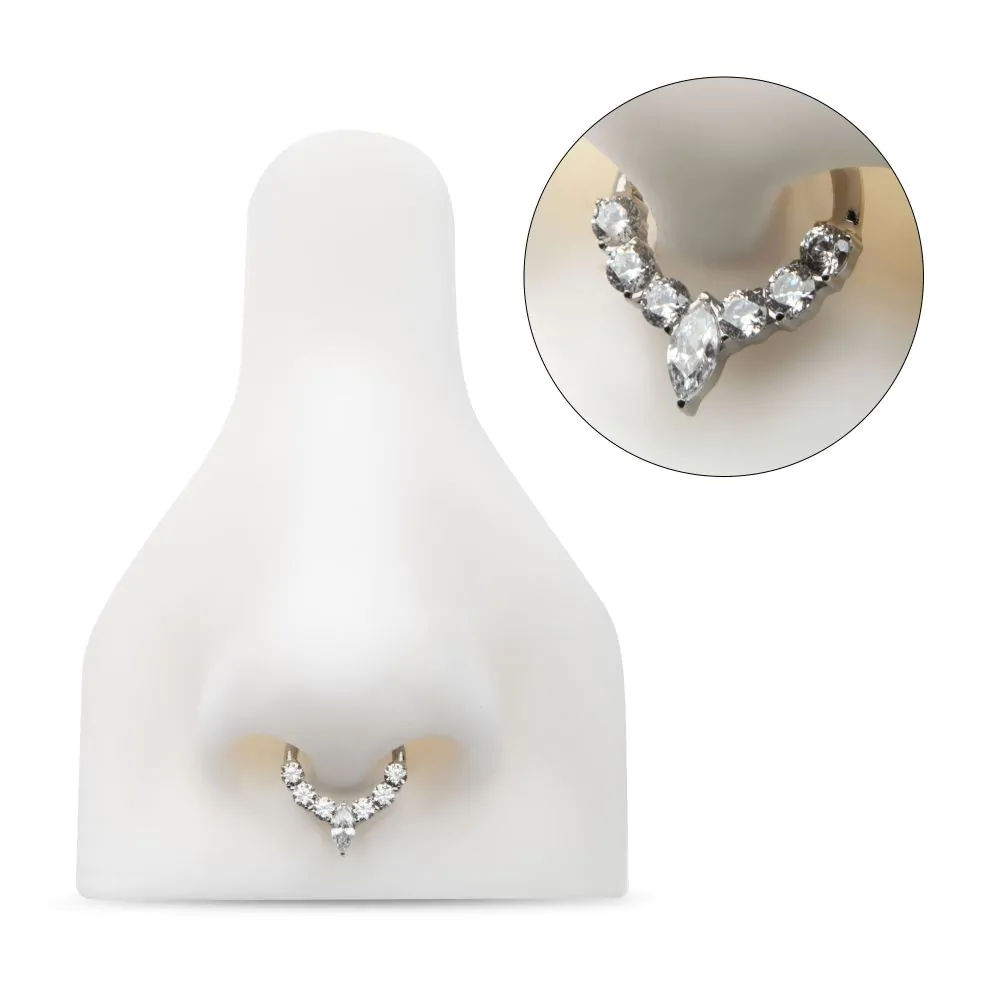 Titanium Clustered Prong Set Round CZ with Center Marquise CZ Front Facing Hinged Segment Clicker - Image 3