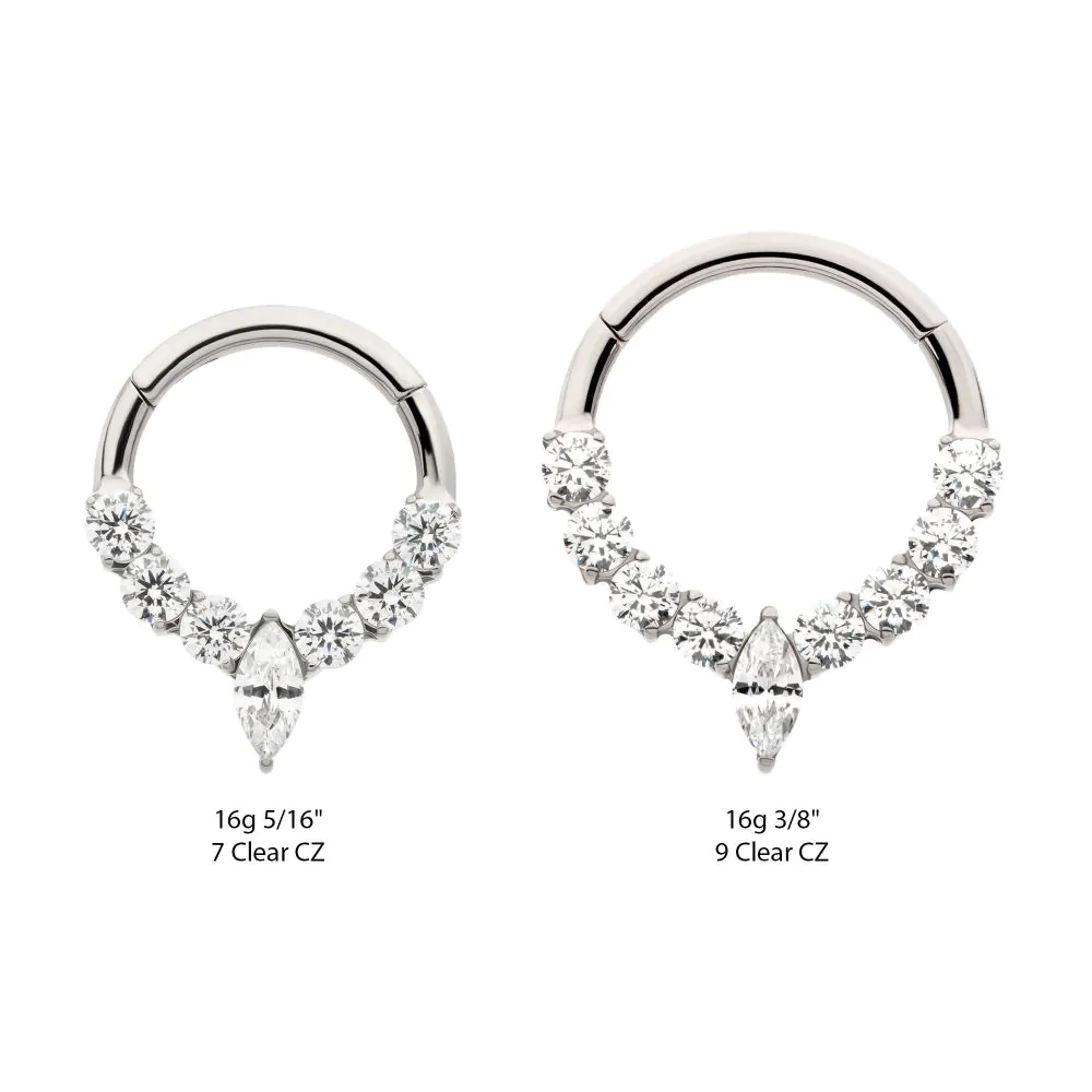 Titanium Clustered Prong Set Round CZ with Center Marquise CZ Front Facing Hinged Segment Clicker - Image 4