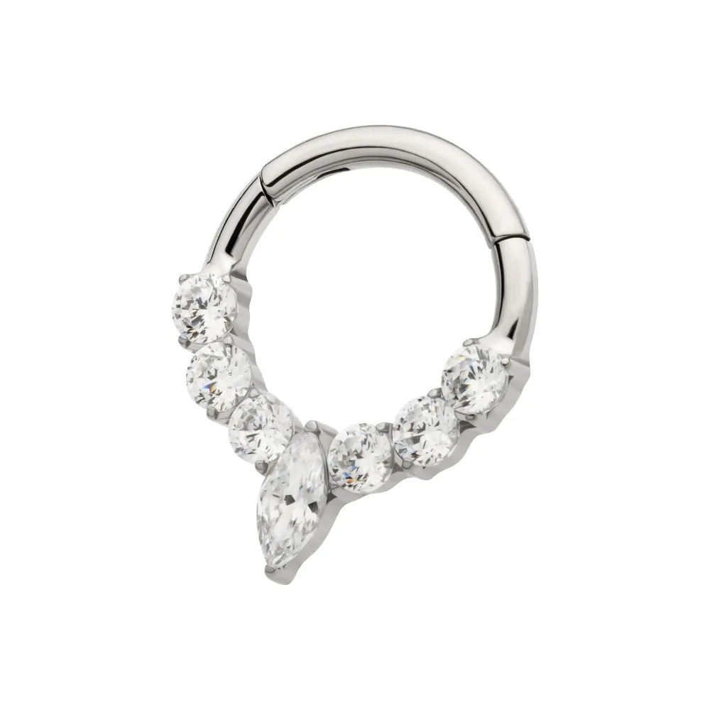Titanium Clustered Prong Set Round CZ with Center Marquise CZ Front Facing Hinged Segment Clicker - Image 5