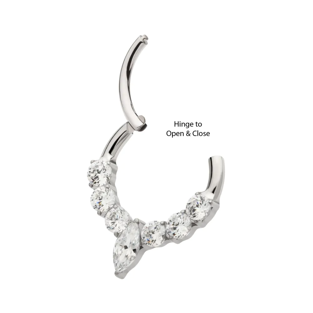 Titanium Clustered Prong Set Round CZ with Center Marquise CZ Front Facing Hinged Segment Clicker - Image 6