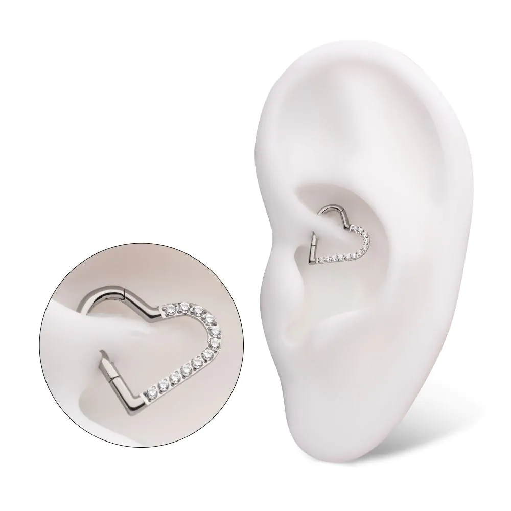 Titanium CNC Set Gem Heart Front Facing Hinged Segment Clicker (For Left Ear) - Image 2